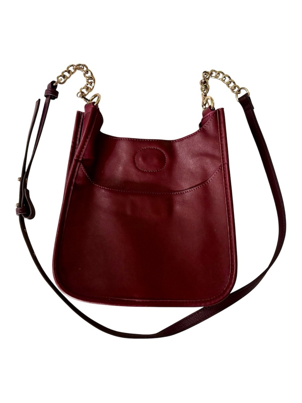 ah·dorned Vegan Smooth Leather Messenger Crossbody Bag Burgundy Gold Chain